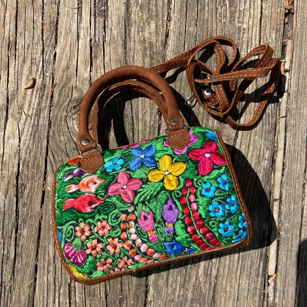 Vintage Guatemala floral embroidered mini bag